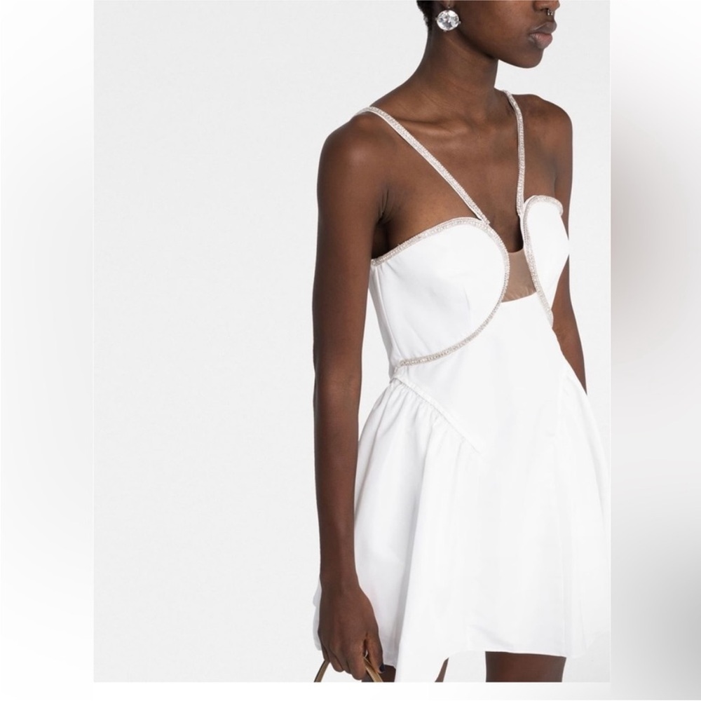 Self-Portrait diamanté white taffeta flared mini dress